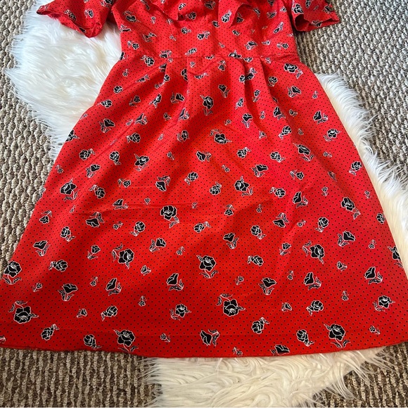 Hi There Retro Ruffle Red Black Floral Dress Size 6 - Picture 2 of 6